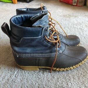 LL BEAN LEATHER DUCK BOOTS WATERPROOF NAVY BLUE & BLACK WOMENS SIZE 10.5